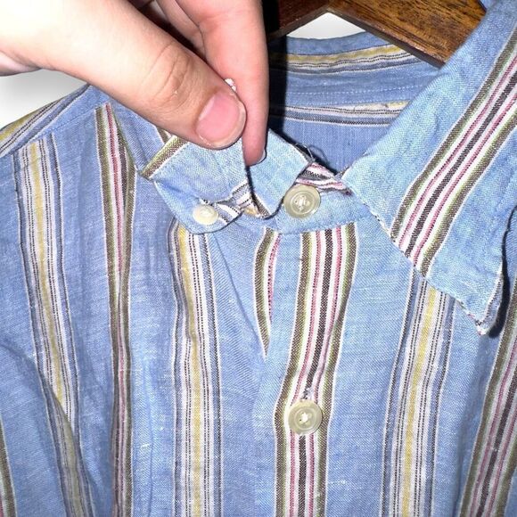 Mine London Pastel Stripe Pure Linen Button Down Shirt M - Picture 8 of 11